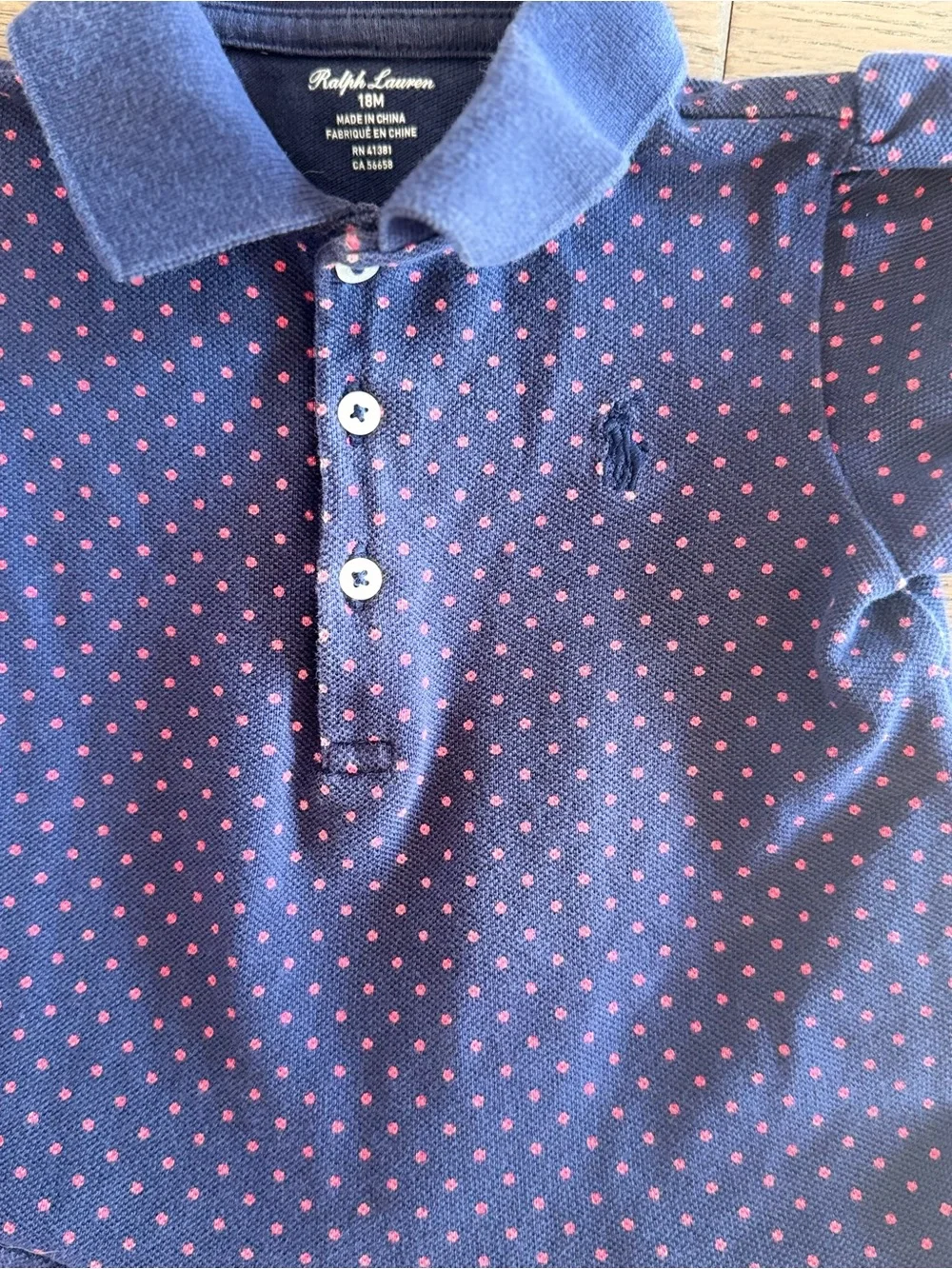 Ralph Lauren Navy Polo Dress with Pink Dot Print - Girls